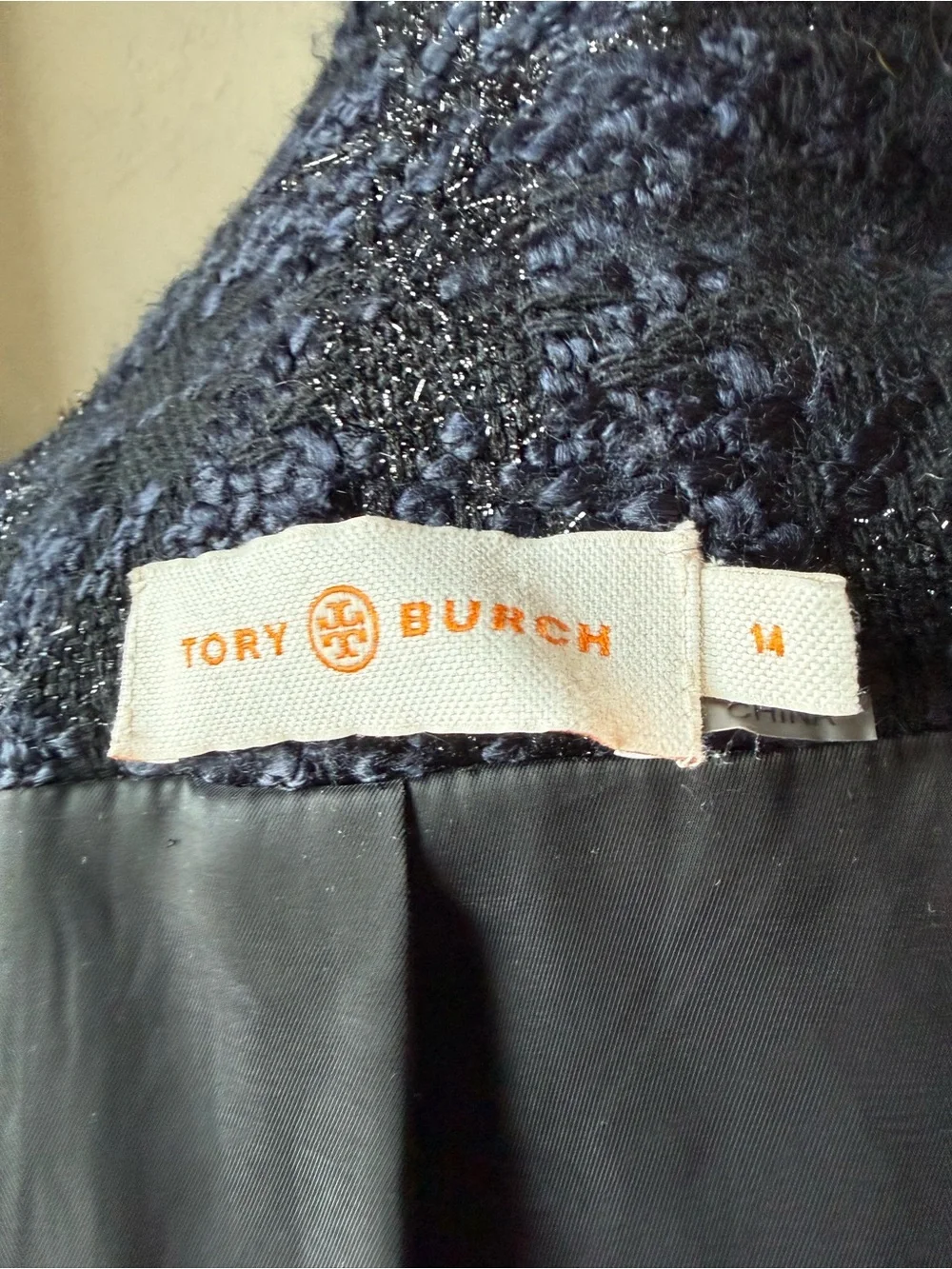 Tory Burch Black Bouclé Zip-Front Jacket with Gold Zip